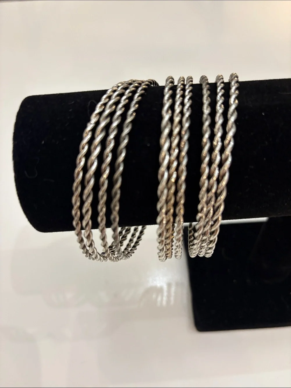 Silver Tone Twisted Rope Bangle Bracelets - Set of 10
